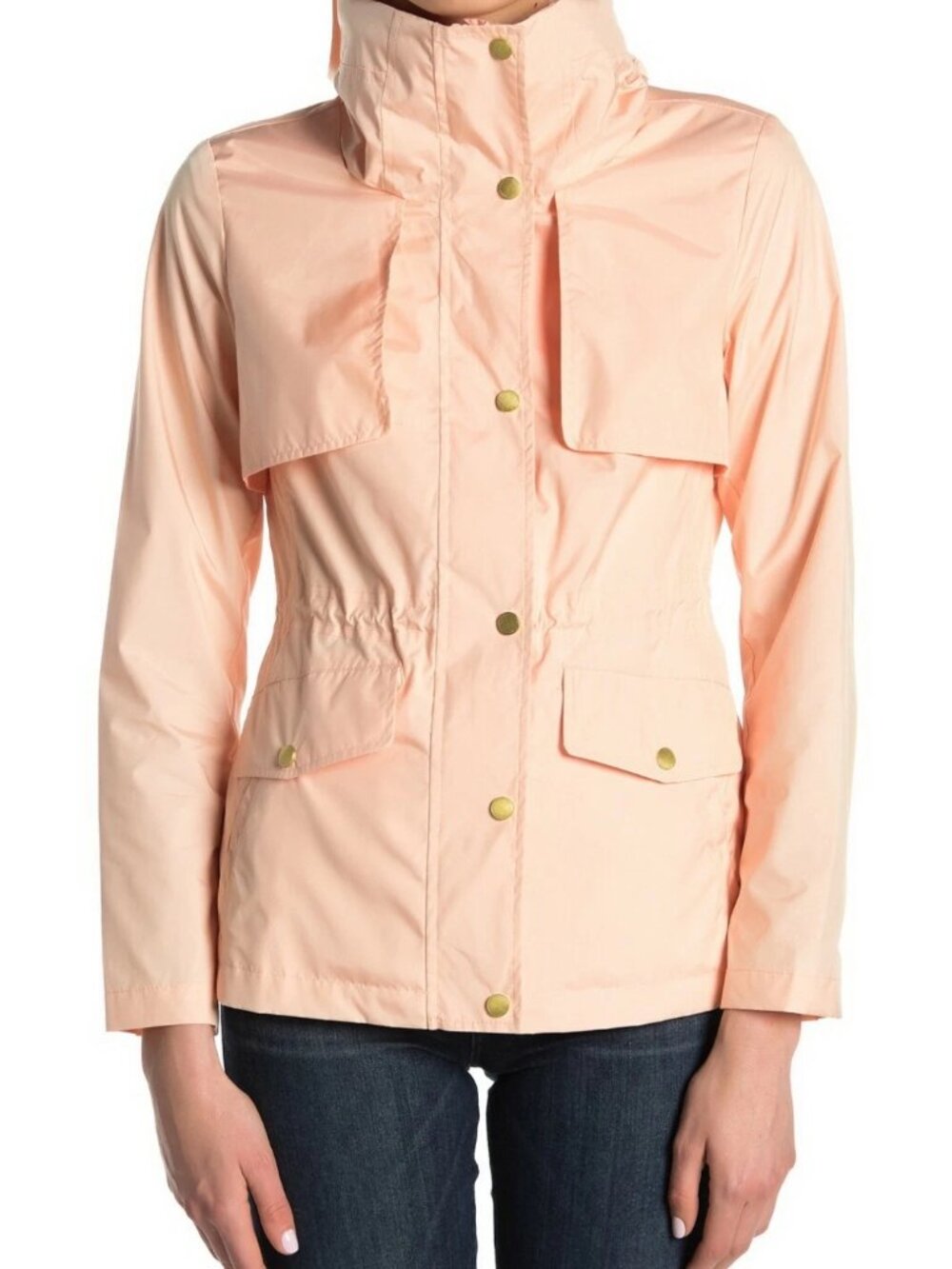 Cole Haan Women's Signature Short Packable Hooded Rain Jacket Apricot Small $199
